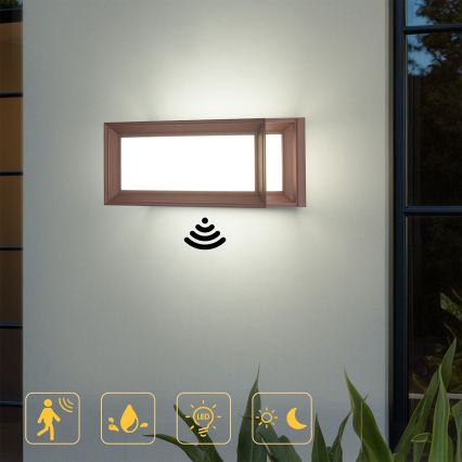 Brilagi - LED vanjsko zidno svjetlo s senzorom PARKER LED/12W/230V smeđe IP44