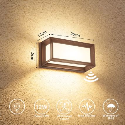 Brilagi - LED vanjsko zidno svjetlo s senzorom PARKER LED/12W/230V smeđe IP44
