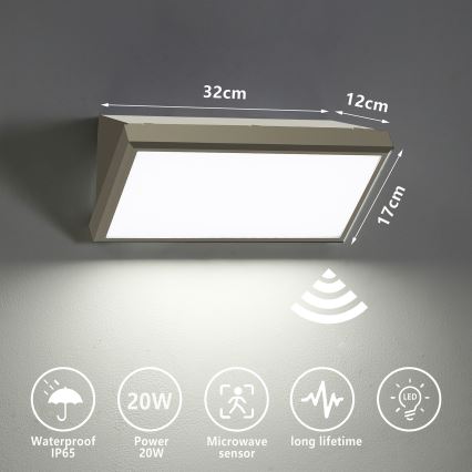 Brilagi - LED vanjsko zidno svjetlo s senzorom TRIANGLE LED/20W/230V siva IP65