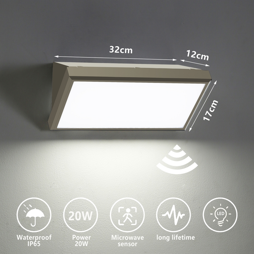 Brilagi - LED vanjsko zidno svjetlo s senzorom TRIANGLE LED/20W/230V siva IP65