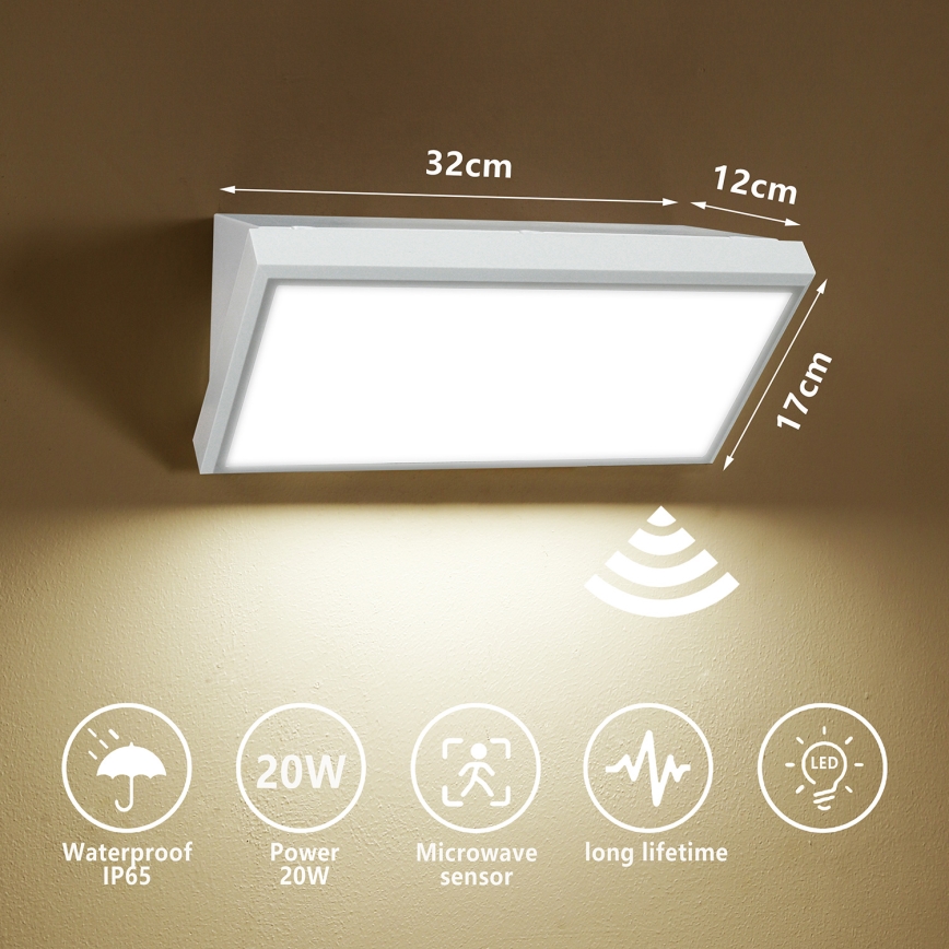 Brilagi - LED vanjsko zidno svjetlo s senzorom TRIANGLE LED/20W/230V bijelo IP65