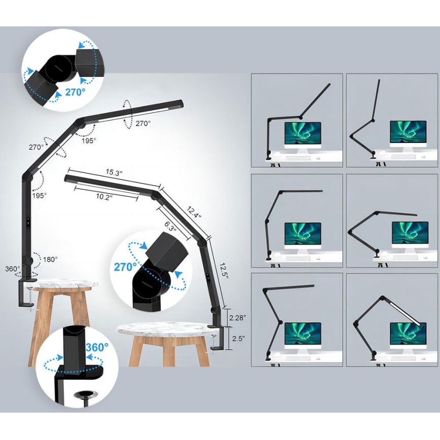 Brilagi - LED dimerabilna dodirna fleksibilna stolna lampa VARIO LED/12W/230V 3000/4000/5000/6500K CRI 92 crna