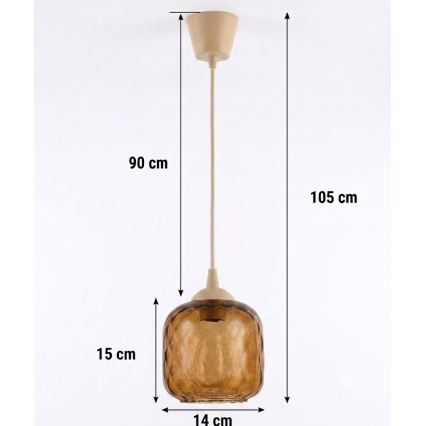 BRILAGI - LED luster na sajli RETRO GLASS 1xE27/60W/230V Ø 14 cm bež/dimljeno-smeđa
