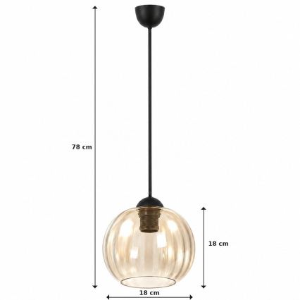 BRILAGI - LED luster na kabelu RETRO GLASS 1xE27/60W/230V Ø 18 cm crna/dimljeno-smeđa