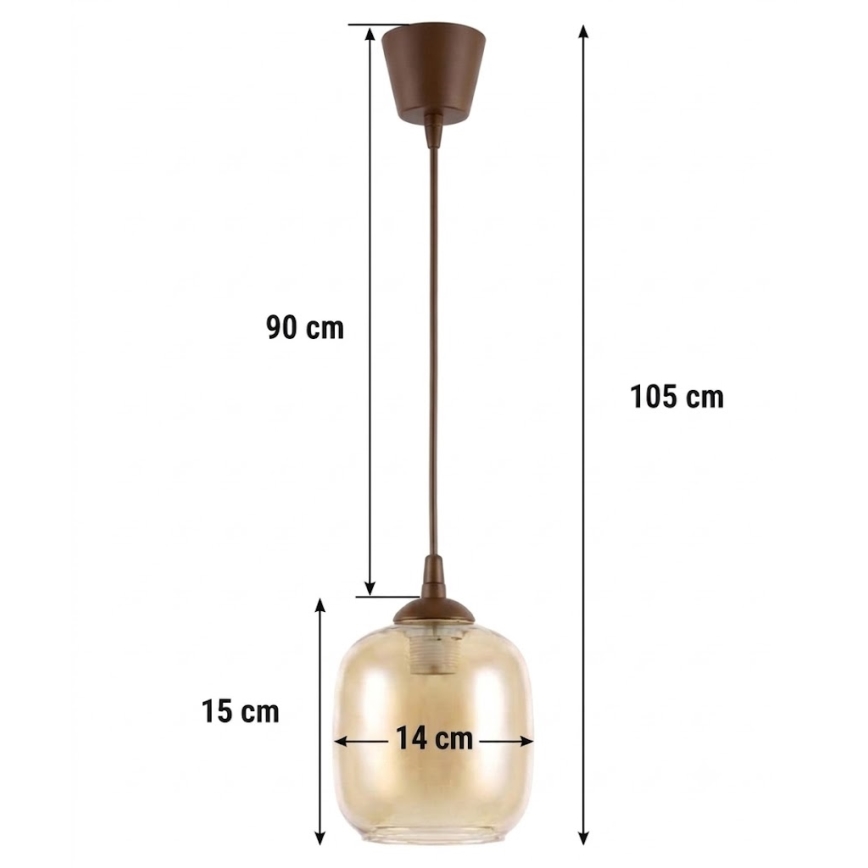 BRILAGI - LED luster na sajli RETRO GLASS 1xE27/60W/230V Ø 14 cm smeđa/zadimljeno-smeđa