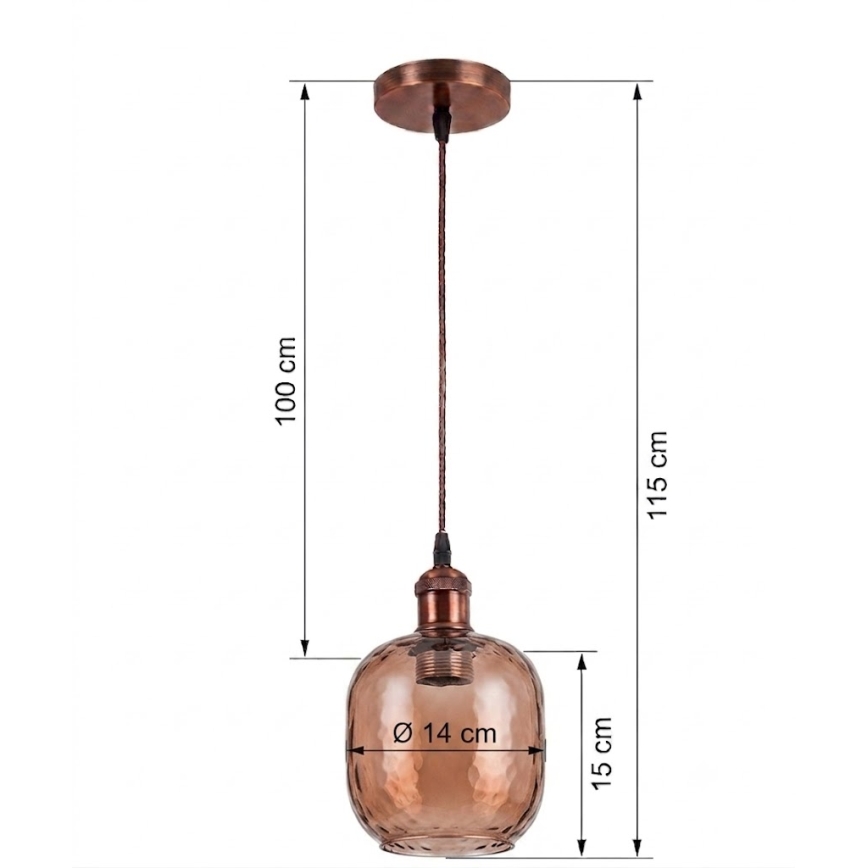 BRILAGI - LED luster na kabelu RETRO GLASS 1xE27/60W/230V Ø 14 cm bakrena/dimno-smeđa