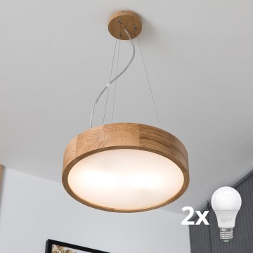 Brilagi - LED viseći luster na sajli CARVALHO 2xE27/30W/230V, hrast, promjer 37 cm