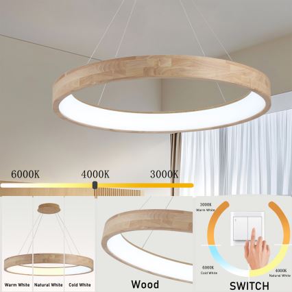 Brilagi - LED luster na sajli FALCON WOOD LED/60W/230V 3000/4000/6000K Ø 80 cm drvo