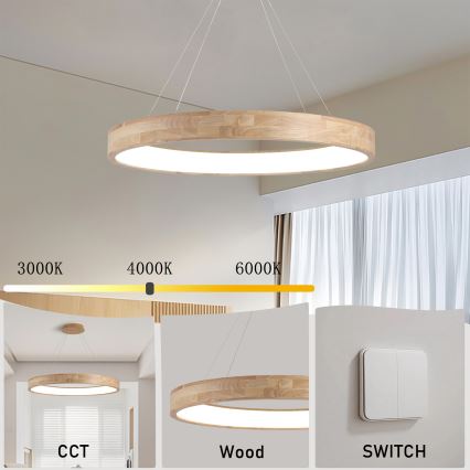 Brilagi - LED luster na sajli FALCON WOOD LED/60W/230V 3000/4000/6000K Ø 80 cm drvo
