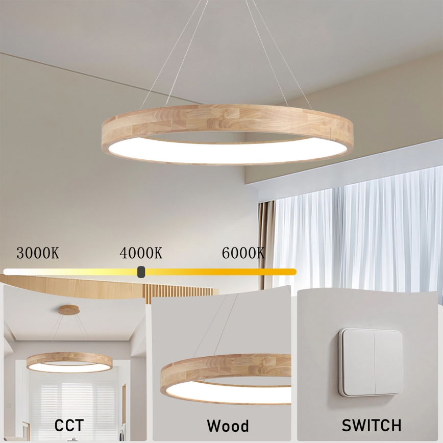 Brilagi - LED luster na sajli FALCON WOOD LED/60W/230V 3000/4000/6000K Ø 80 cm drvo
