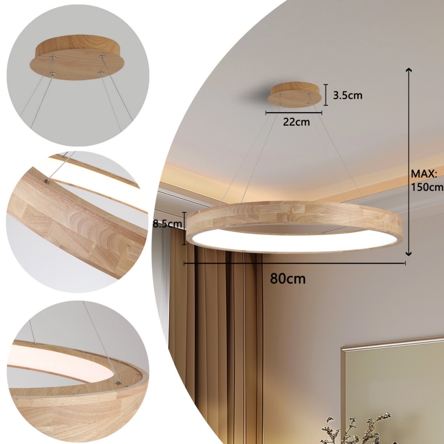 Brilagi - LED luster na sajli FALCON WOOD LED/60W/230V 3000/4000/6000K Ø 80 cm drvo