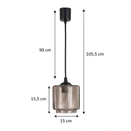 Brilagi - LED luster na sajli RETRO GLASS 1xE27/60W/230V Ø 15 cm crna/zadimljena bež