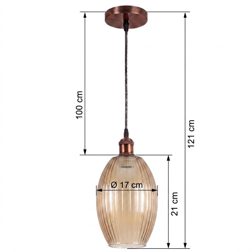 BRILAGI - LED luster na kabelu RETRO GLASS 1xE27/60W/230V Ø 17 cm bakreni/dimni bež