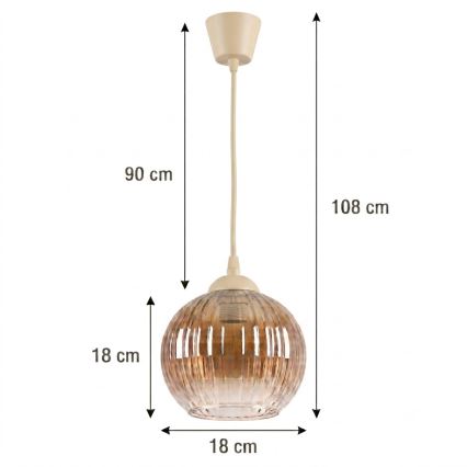 BRILAGI - LED luster na kabelu RETRO GLASS 1xE27/60W/230V Ø 18 cm bež/dimno-smeđa