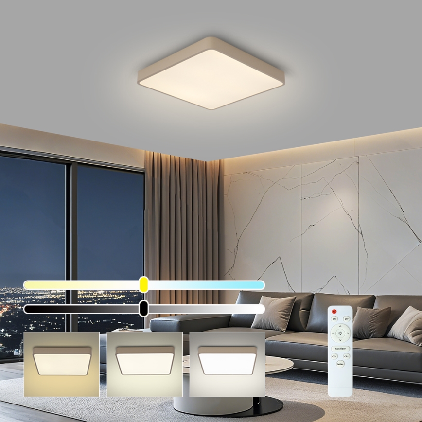BRILAGI - LED stropna svjetiljka POOL SQUARE, prigušiva, 48W/230V, 3000-6000K, 50x50 cm, bež, s daljinskim upravljačem