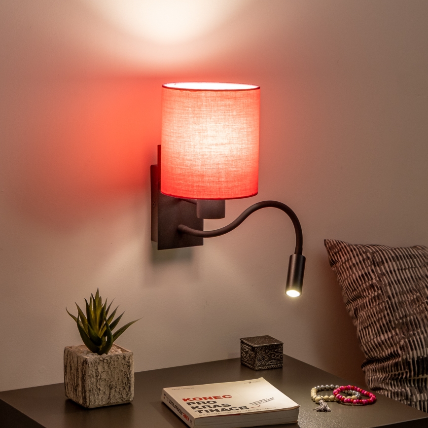 Brilagi - LED Fleksibilna zidna lampa NUBILA 1xE27/25W/230V + LED/3W crna/ružičasta