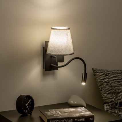 Brilagi - LED Fleksibilna zidna lampa NUBILA 1xE27/25W/230V + LED/3W crna/siva