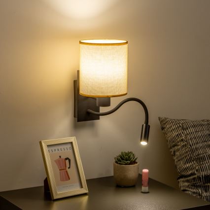 Brilagi - LED fleksibilna zidna lampa NUBILA 1xE27/25W/230V + LED/3W crna/svijetlo smeđa