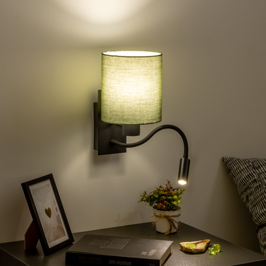 Brilagi - LED Fleksibilna zidna lampa NUBILA 1xE27/25W/230V + LED/3W crna/zelena