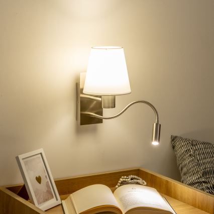 Brilagi - LED Fleksibilna zidna lampa NUBILA 1xE27/25W/230V + LED/3W mat krom/bijela