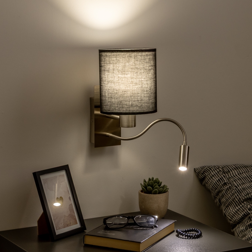 Brilagi - LED Fleksibilna zidna lampa NUBILA 1xE27/25W/230V + LED/3W mat krom/crna