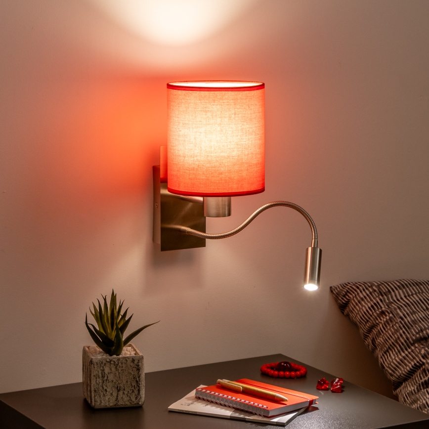 Brilagi - LED Fleksibilna zidna lampa NUBILA 1xE27/25W/230V + LED/3W mat krom/crvena