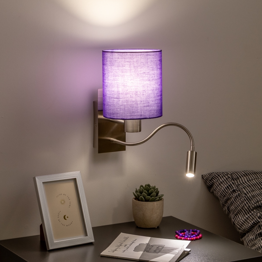 Brilagi - LED Fleksibilna zidna lampa NUBILA 1xE27/25W/230V + LED/3W mat krom/ljubičasta