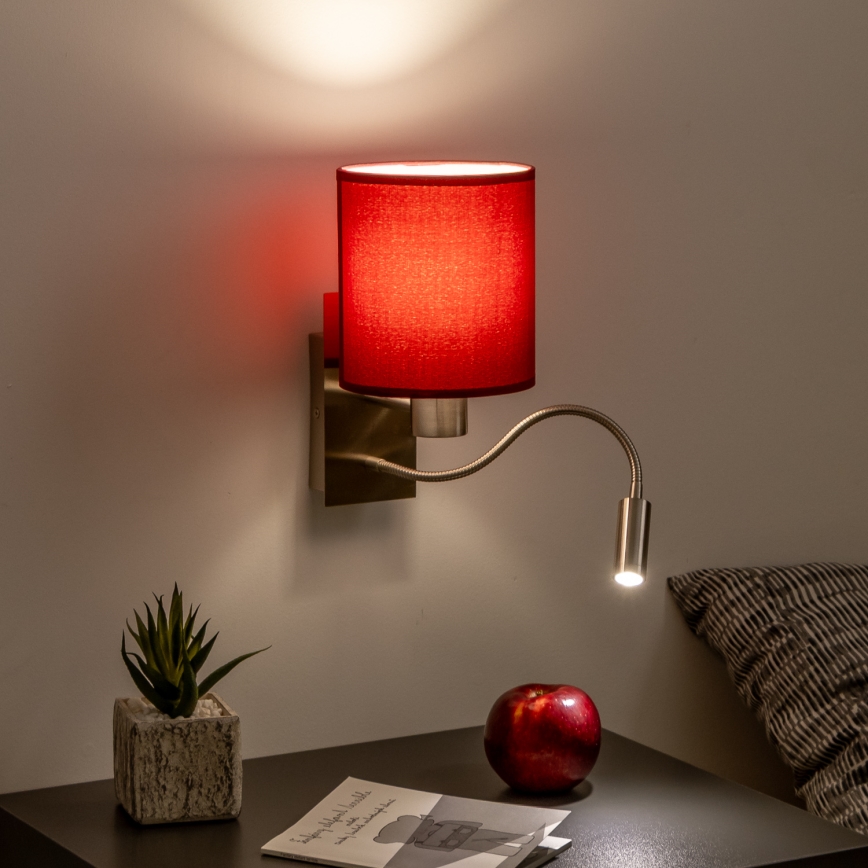 Brilagi - LED Fleksibilna zidna lampa NUBILA 1xE27/25W/230V + LED/3W mat krom/pompejska crvena
