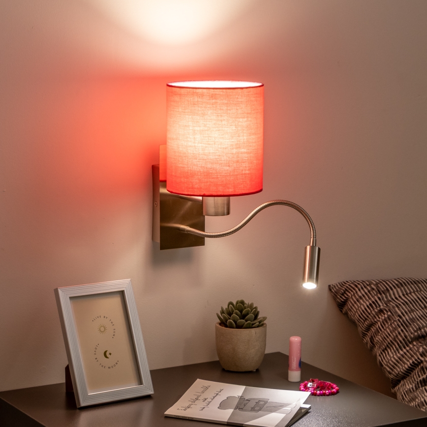 Brilagi - LED Fleksibilna zidna lampa NUBILA 1xE27/25W/230V + LED/3W mat krom/ružičasta