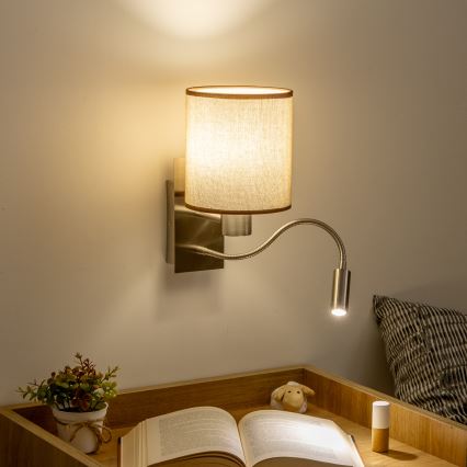 Brilagi - LED Fleksibilna zidna lampa NUBILA 1xE27/25W/230V + LED/3W mat krom/smeđa