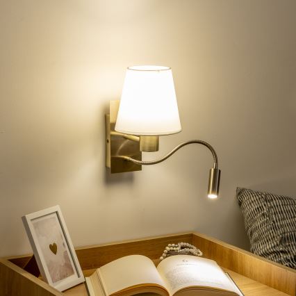 Brilagi - LED Fleksibilna zidna lampa NUBILA 1xE27/25W/230V + LED/3W mesing/bijela