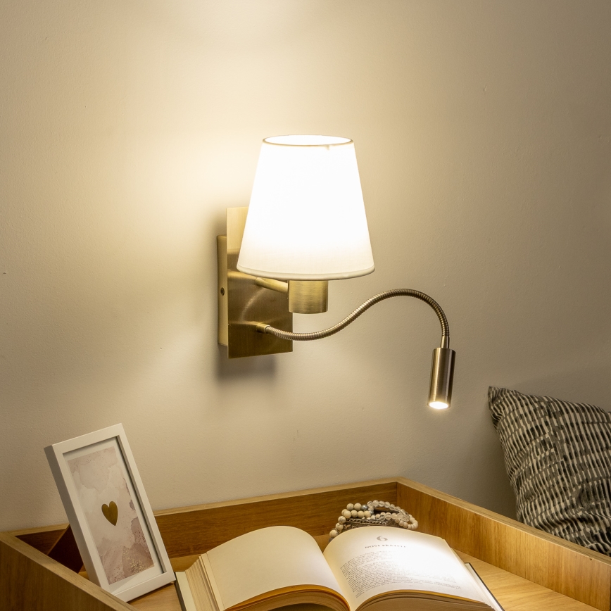 Brilagi - LED Fleksibilna zidna lampa NUBILA 1xE27/25W/230V + LED/3W mesing/bijela