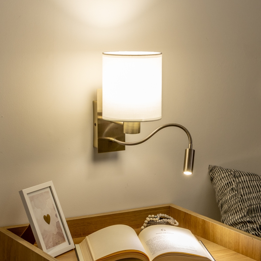 Brilagi - LED Fleksibilna zidna lampa NUBILA 1xE27/25W/230V + LED/3W mesing/bijela