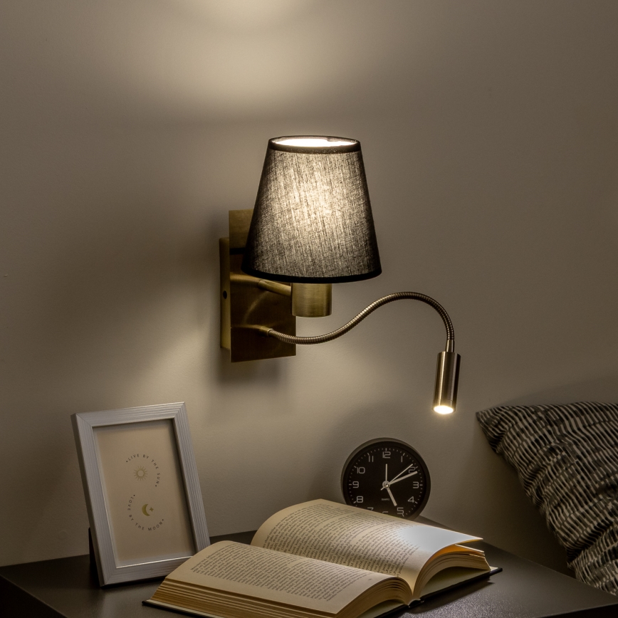 Brilagi - LED Fleksibilna zidna lampa NUBILA 1xE27/25W/230V + LED/3W mesing/crna