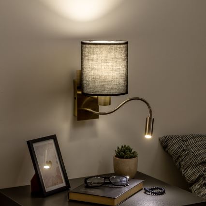 Brilagi - LED Fleksibilna zidna lampa NUBILA 1xE27/25W/230V + LED/3W mesing/crna