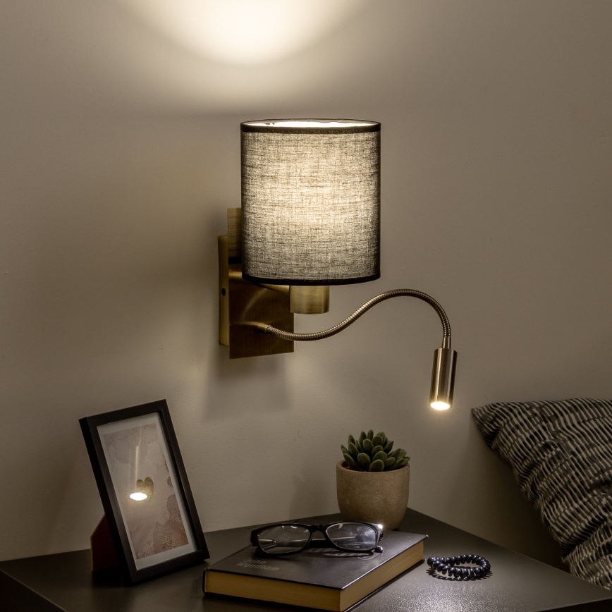 Brilagi - LED Fleksibilna zidna lampa NUBILA 1xE27/25W/230V + LED/3W mesing/crna