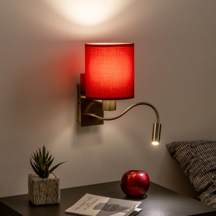 Brilagi - LED Fleksibilna zidna lampa NUBILA 1xE27/25W/230V+LED/3W mesing/pompejska crvena