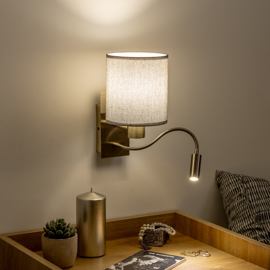 Brilagi - LED Fleksibilna zidna lampa NUBILA 1xE27/25W/230V + LED/3W mesing/siva