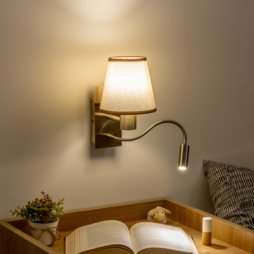 Brilagi - LED Fleksibilna zidna lampa NUBILA 1xE27/25W/230V + LED/3W mesing/smeđa