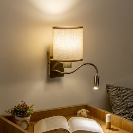 Brilagi - LED Fleksibilna zidna lampa NUBILA 1xE27/25W/230V + LED/3W mesing/smeđa