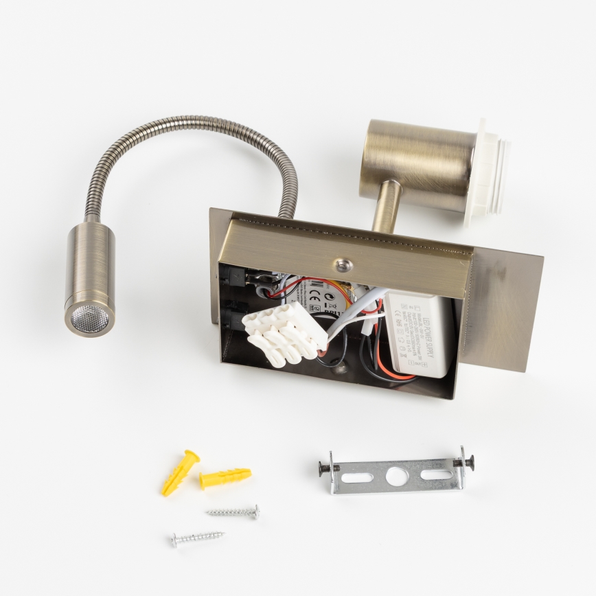 Brilagi - LED fleksibilna zidna lampa NUBILA 1xE27/25W/230V + LED/3W mesing/svijetlo smeđa