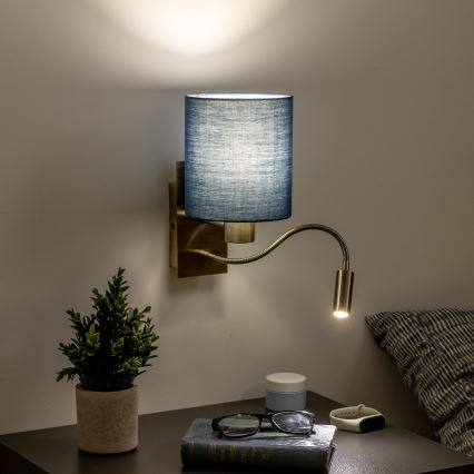 Brilagi - LED Fleksibilna zidna lampa NUBILA 1xE27/25W/230V+ LED/3W mesing/tamno plava