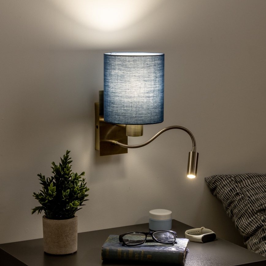 Brilagi - LED Fleksibilna zidna lampa NUBILA 1xE27/25W/230V+ LED/3W mesing/tamno plava