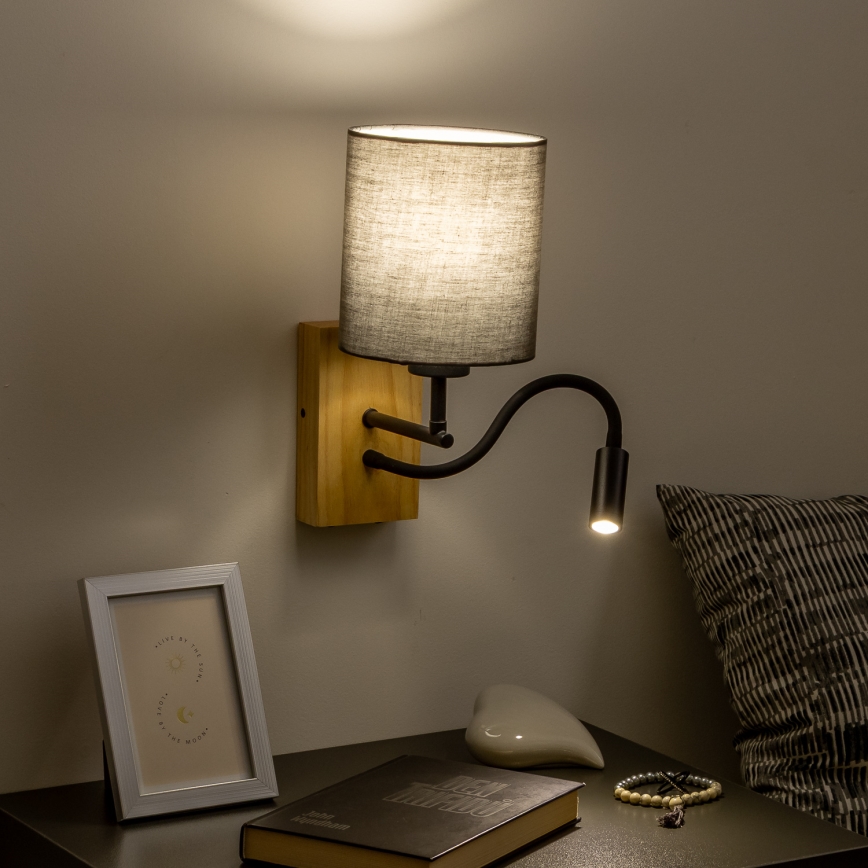 Brilagi - LED Fleksibilna zidna lampa NUBILA WOOD 1xE27/25W/230V + LED/3W hrast/antracit