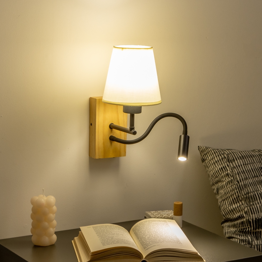 Brilagi - LED Fleksibilna zidna lampa NUBILA WOOD 1xE27/25W/230V + LED/3W hrast/bijela