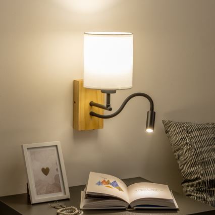 Brilagi - LED Fleksibilna zidna lampa NUBILA WOOD 1xE27/25W/230V + LED/3W hrast/bijela