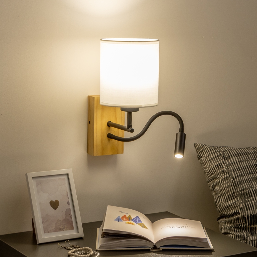 Brilagi - LED Fleksibilna zidna lampa NUBILA WOOD 1xE27/25W/230V + LED/3W hrast/bijela