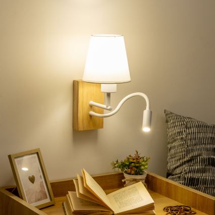 Brilagi - LED Fleksibilna zidna lampa NUBILA WOOD 1xE27/25W/230V + LED/3W hrast/bijela