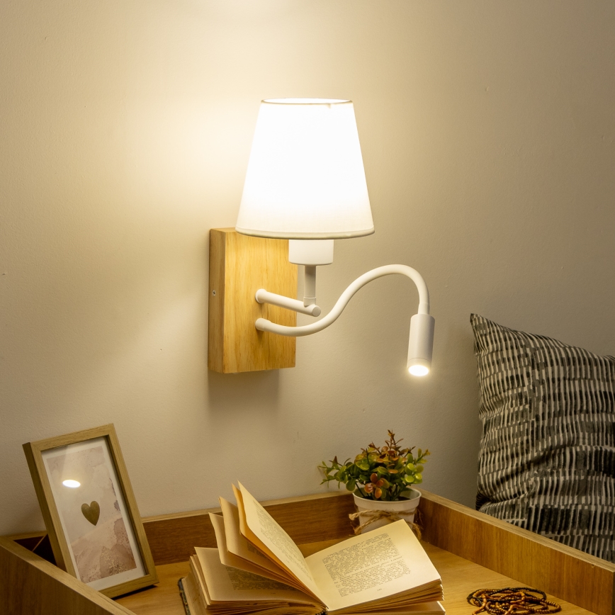 Brilagi - LED Fleksibilna zidna lampa NUBILA WOOD 1xE27/25W/230V + LED/3W hrast/bijela