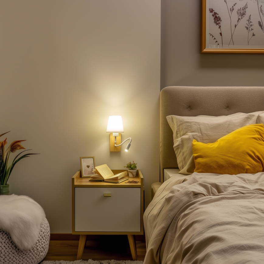 Brilagi - LED Fleksibilna zidna lampa NUBILA WOOD 1xE27/25W/230V + LED/3W hrast/bijela